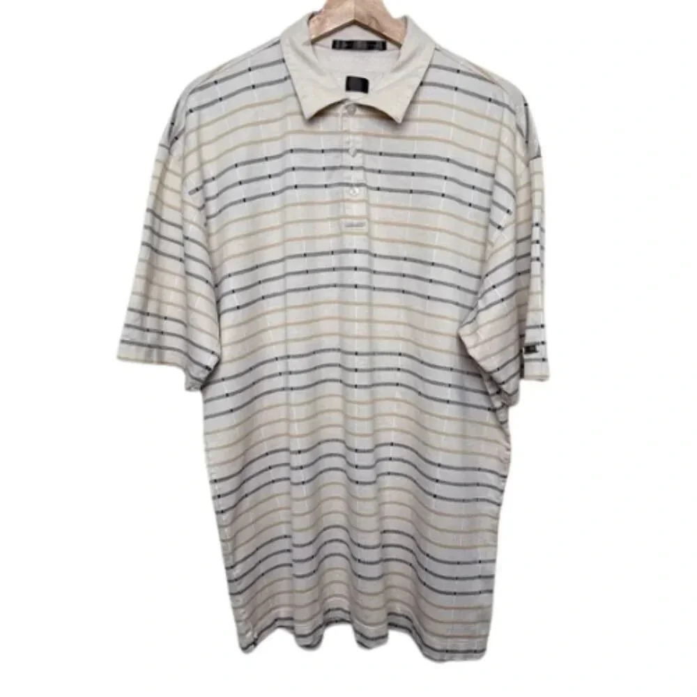 Tiger Woods Mens XL Stripes Cotton Short Sleeve Polo Golf Shirt